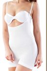 Kadın Beyaz Dikişsiz Göğsü Açık Paçalı Boy Korse 2058