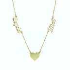 İki İsimli Kalpli Altın Kaplama 925 Gümüş Kolye