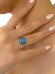 925 Ayar Gümüş El Üretim Otantik Doğal Oval Opal Taş Yüzük