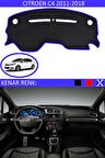 CITROEN C4 2011-2018 MODEL İÇİN TORPİDO KORUMA HALISI SİYAH RENK MAVİ KENAR