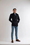 Slim Fit Erkek Kısa Model Lacivert Trençkot