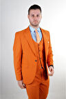 Slim Fit Turuncu Takım Elbise Düz Desenli