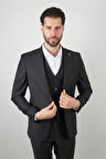Slim Fit Siyah Takım Elbise Düz Desenli