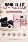Wireless Şarjlı Pembe Akıllı Saat ve Kablosuz Bluetooth Kulaklık Dokunmatik Kontrol
