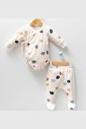 Modam Bebek Puanlı Önden Çıtçıtlı Ayaklı Pijamalı Kruvaze 2'Li Takım 