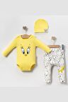 Modam Bebek Tweety Baskılı 3lü Kız Bebek Set 