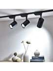 4 Adet Dekoratif Led Ray Spot + 1 Metre Ray Siyah Kasa Beyaz Işık