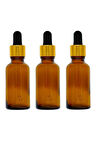 Altın/Siyah Cam Pipetli 30ml Amber Cam Şişeler 3 Adet