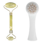 2li Set Çift Taraflı Cilt Temizleme Fırçası ve Yeşim Taşı Çift Taraflı Cilt Masaj Aleti
