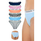 6 Adet Beli Yazılı Lastik Pamuk Kadın Külot