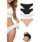 4 Adet Kadın Dikişsiz Lazer Kesim Esnek İz yapmayan Külot Ten