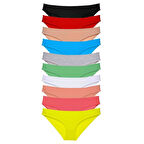 10 adet Süper Eko Set Likralı Kadın Slip Kırmızı Ten Gri Beyaz Mavi