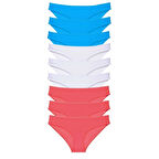 9 adet Süper Eko Set Likralı Kadın Slip Külot Ten Beyaz Mavi