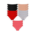 15 adet Süper Eko Set Likralı Kadın Slip Külot Siyah Kırmızı Ten Gri Fuşya