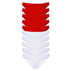 10 adet Süper Eko Set Likralı Kadın Slip Külot Kırmızı Beyaz