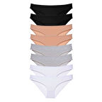 8 adet Süper Eko Set Likralı Kadın Slip Külot Siyah Ten Gri Beyaz