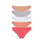 5 adet Süper Eko Set Likralı Kadın Slip Külot Ten Gri Beyaz Pudra Fuşya