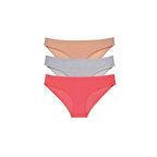 3 Adet Süper Eko Set Likralı Kadın Slip Külot Ten Gri Fuşya