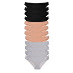 12 adet Süper Eko Set Likralı Kadın Slip Külot Siyah Ten Gri