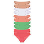 10 adet Süper Eko Set Likralı Kadın Slip Ten Beyaz Pudra Fuşya Mavi