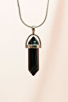 Obsidyen Doğal Taşı Zincirli El Yapımı Tasarımlı Kolye Uç: 3,5 cm Zincir: 20 cm Kutulu