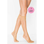 3 Adet Kadın Diz Altı Parlak Fit 15 Denye Çorap Ten