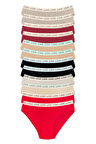 12 Adet Pamuklu Esnek Kadın Slip Bikini Külot Geniş Lastikli Baskılı