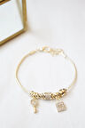 Kilit Anahtar Charmlı  Bileklik - Altın