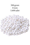 500 gram 8mm Beyaz Renk Plastik İnci Boncuk Çanta ve Takı Yapım Boncuğu (~1.600 adet)