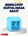 Termometre ve Takvim Özellikli 7 Renk Değiştiren Küp Alarm Saati