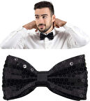 Gece Işıltısı Siyah Payetli Pullu Papyon 7x2 cm