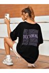 Overthinking Baskılı Unisex Siyah Oversize T-shirt | XL