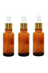Altın/Beyaz Cam Pipetli 30ml Amber Cam Şişeler 3 Adet