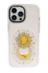 iPhone 15 Pro Uyumlu Moon and Sun Desenli Candy Bumper Darbe Emci Silikonlu Telefon Kılıfı 