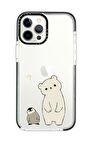 iPhone 12 Pro Max Casetify Penguen ve Ayıcık Desenli Anti Shock Premium Silikonlu Siyah Kenar Detaylı Telefon Kılıfı