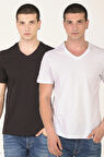 Mascarano %100 Pamuk Basic 2'li Erkek T-Shirt Siyah/Beyaz