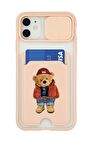 iPhone 11 Uyumlu Teddy Bear Desenli Kamera Korumalı ve Kartlıklı Telefon Kılıfı
