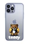 iPhone 13 Pro Uyumlu Teddy Desenli Kamera Korumalı Buzlu Şeffaf Lüx Telefon Kılıfı