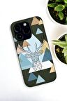 iPhone 14 Pro Uyumlu Polygon Deer Desenli Premium Silikonlu Haki Lansman Telefon Kılıfı