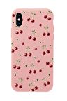 iPhone Xs Max Uyumlu Kiraz Desenli Premium Silikonlu Telefon Kılıfı