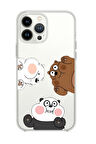 iPhone 14 Pro Max Uyumlu Cute Animals Desenli Premium Şeffaf Silikon Kılıf 
