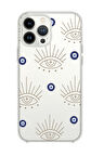 iPhone 15 Pro Uyumlu Evil Eye Desenli Premium Şeffaf Silikon Kılıf 