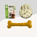 12Cm Beyaz Çiğneme Kemiği 5Li + Multivitamin + Yumuşak Oyuncak Sarı