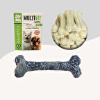 12Cm Beyaz Çiğneme Kemiği 5Li + Multivitamin + Yumuşak Oyuncak Mavi Desenli