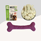 12Cm Beyaz Çiğneme Kemiği 5Li + Multivitamin + Yumuşak Oyuncak Mor