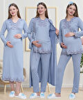 Mecit 1519 Mavi Lohusa Sabahlık Gecelik Pijama Set