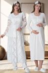 Mecit 6060 Kadın Ekru Sabahlık Gecelik Pijama Hamile Lohusa Set