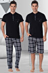 Mecit 2901 Lacivert Ekoseli Büyük Beden Erkek 3'lü Pijama Takımı