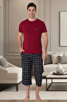 Mecit 2911 Bordo Ekoseli Erkek Büyük Beden Kapri Pijama Takımı