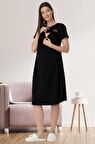 Mecit 5427 Kadın Siyah Emzirme Özellikli Hamile Lohusa Elbisesi